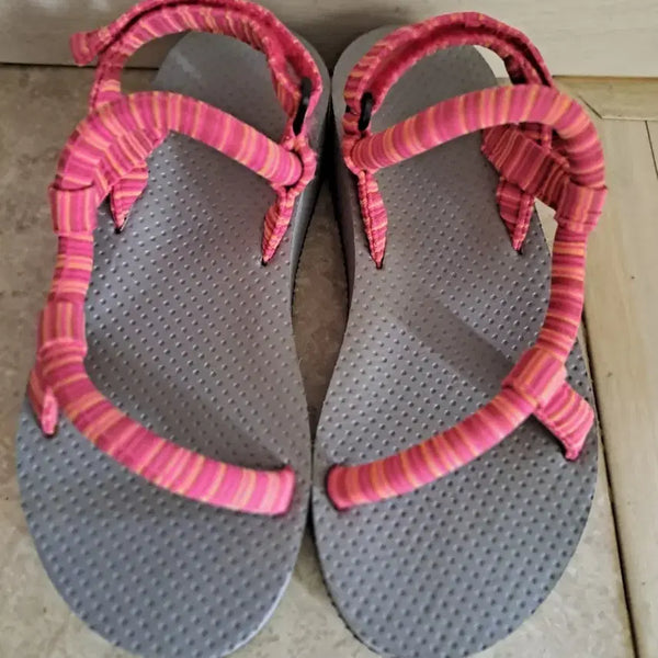 [BUNJANG] Stripe Pattern Sandals (Pink/Orange) / 스트라이프 샌들 핑크/오렌지