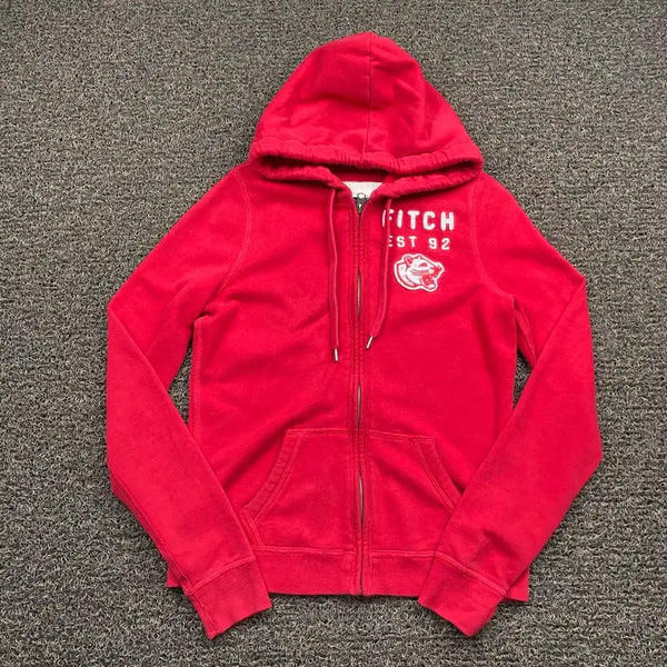 [BUNJANG] Abercrombie & Fitch Y2K What To Cook Red Hoodie Zip-up / 아베크롬비 y2k 와투케 레드 후드집업