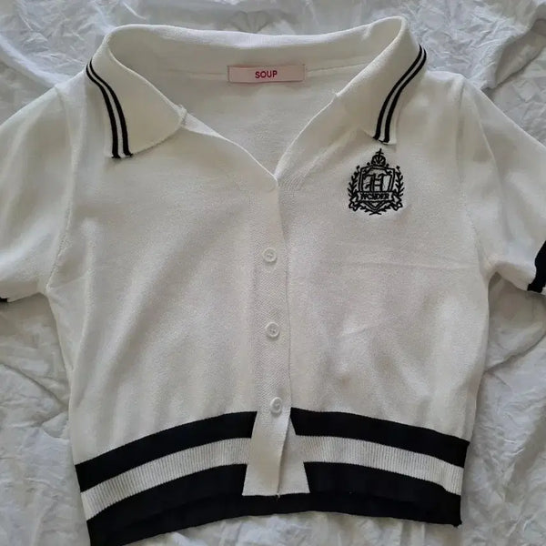 [BUNJANG] SOUP White Collar Short-Sleeve Knit / SOUP 카라 반팔 니트 흰색