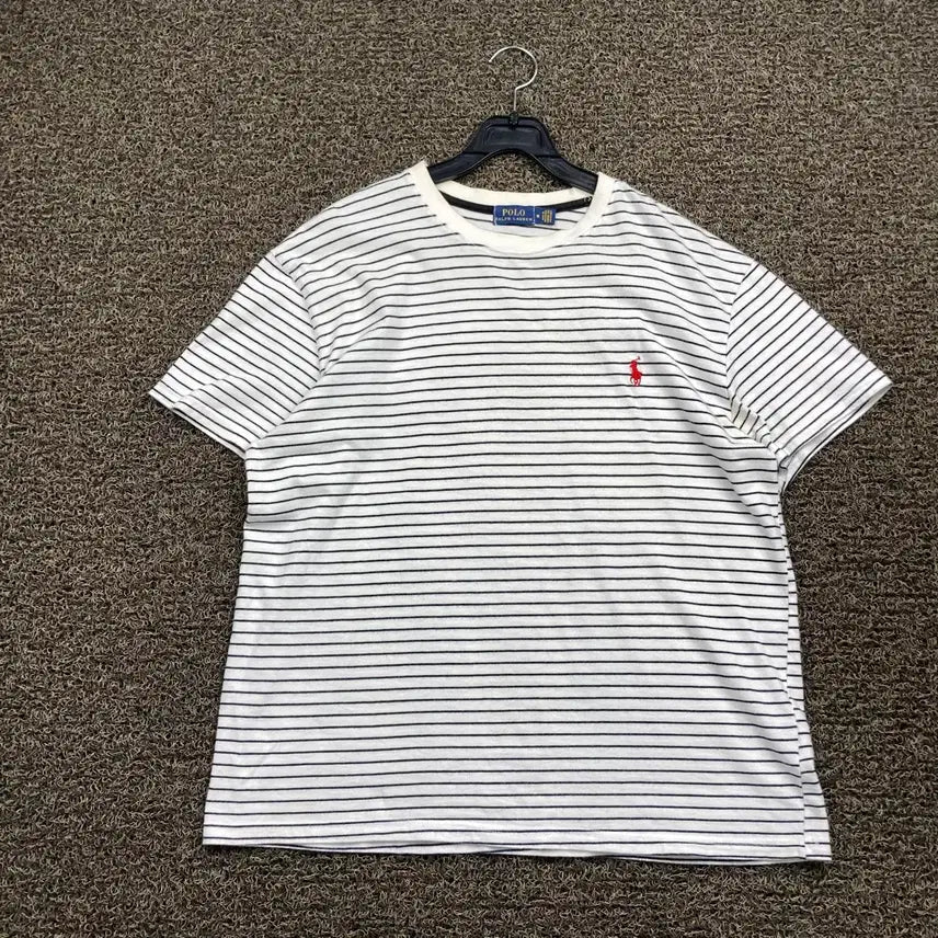 [BUNJANG] Polo Ralph Lauren Striped White Short Sleeve T-Shirt / 폴로 랄프로렌 스트라이프 화이트 반팔 티셔츠