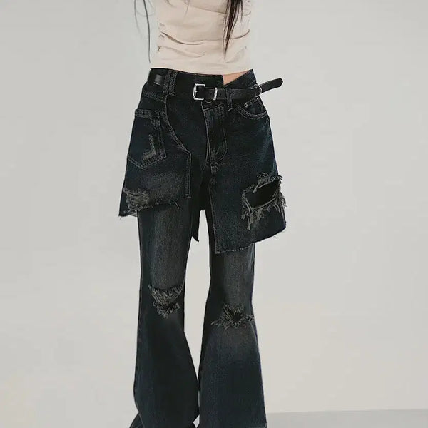 [BUNJANG] Cargo Denim Skirt Pants / 카고 데님 스커트 팬츠 """