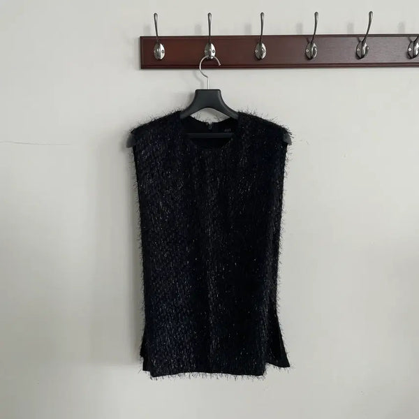 [BUNJANG] COS Black Glitter Fringe Sleeveless Vest Top / 코스 블랙 글리터 프린지 슬리우스 베스트 나시 탑