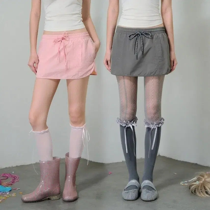 [BUNJANG] DeleteEX Sport Nylon Two-Tone Drawstring Mini Skirt / DeleteEX 스포츠 나일론 투톤 드로스트링 미니 스커트