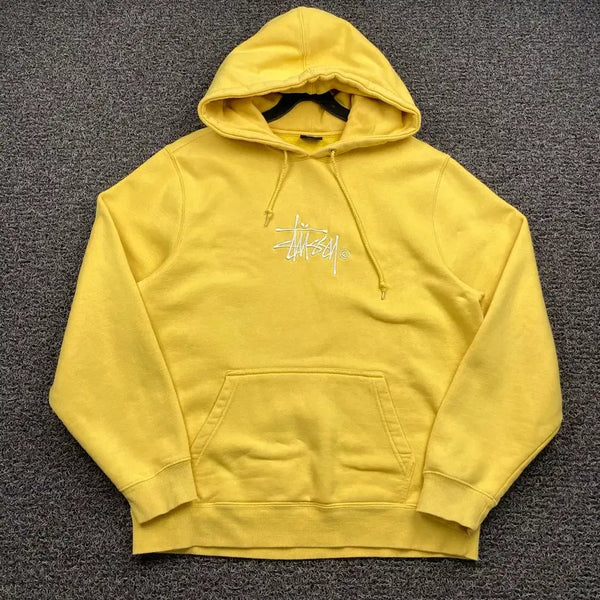 [BUNJANG] Stussy Embroidered Logo Yellow Hoodie / 스투시 자수로고 옐로우 후드티