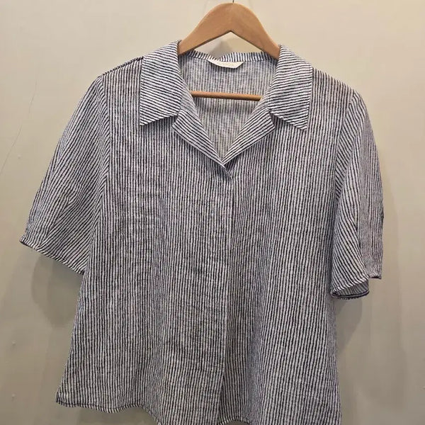 [BUNJANG] Balenciaga Striped Short Sleeve Blouse Size 55 / 발렌시아 스트라이프 반팔 블라우스 55