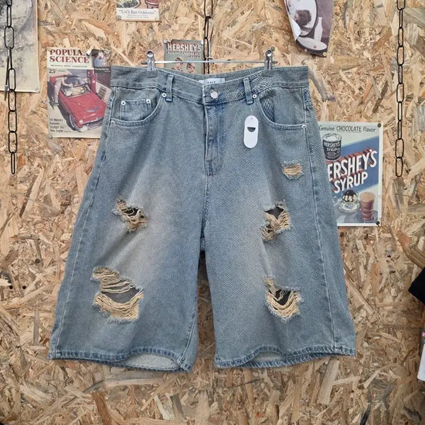 [BUNJANG] Denim Cutoff Wash Shorts / 데님 숏 팬츠 컷팅 워싱 반바지 L