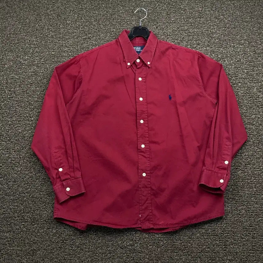 [BUNJANG] Polo Ralph Lauren Burgundy Solid Logo Embroidered Shirt / 폴로 랄프로렌 자수로고 버건디 솔리드 셔츠