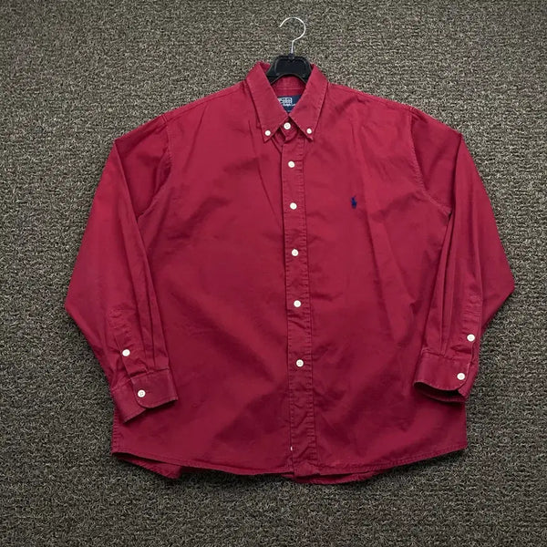 [BUNJANG] Polo Ralph Lauren Burgundy Solid Logo Embroidered Shirt / 폴로 랄프로렌 자수로고 버건디 솔리드 셔츠