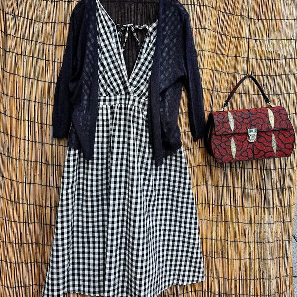 [BUNJANG] Check Linen Bustier Long Dress Set / 일본 뷔스티에 체크린넨원피스