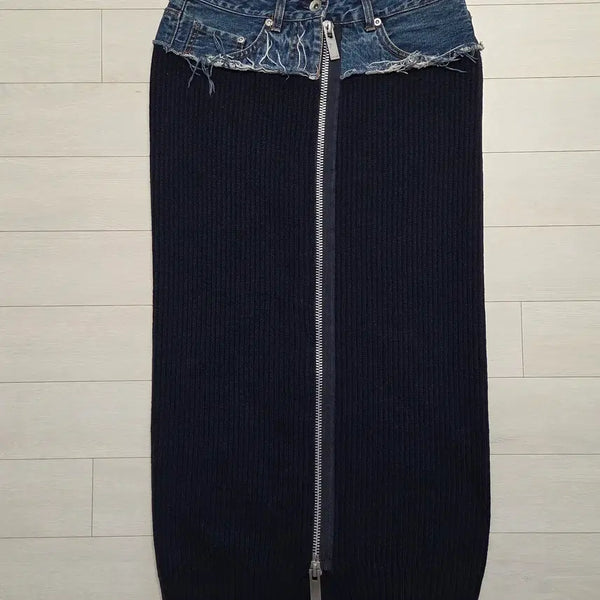 [BUNJANG] Sacai Denim x Knit Hybrid Tight Skirt / 사카이 데님 도킹 타이트 니트 스커트