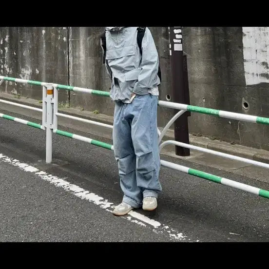 [BUNJANG] Washing Wide Parachute Denim Pants / 워싱 와이드 파라슈트 데님팬츠