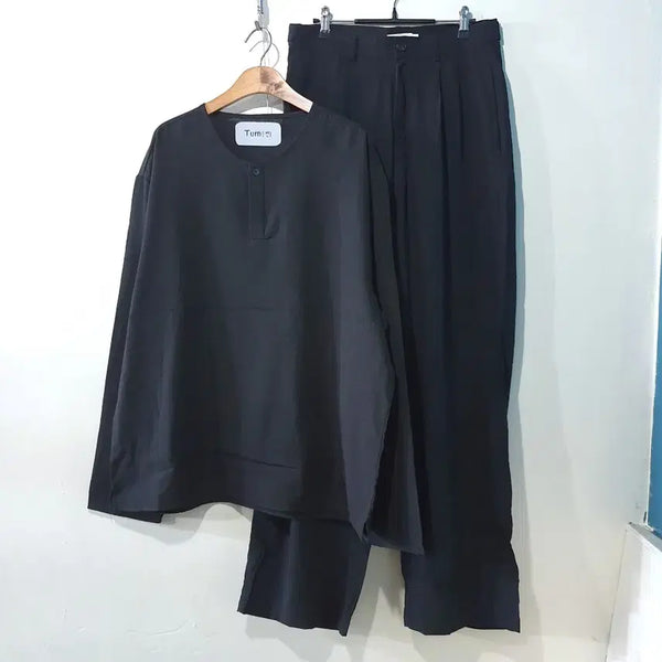 [BUNJANG] Leen Linen Henry Neck Long Sleeve T-shirt Set (2 Colors) / SS신상) 르엔 린넨 헨리넥 긴팔티 세트 2color M,L