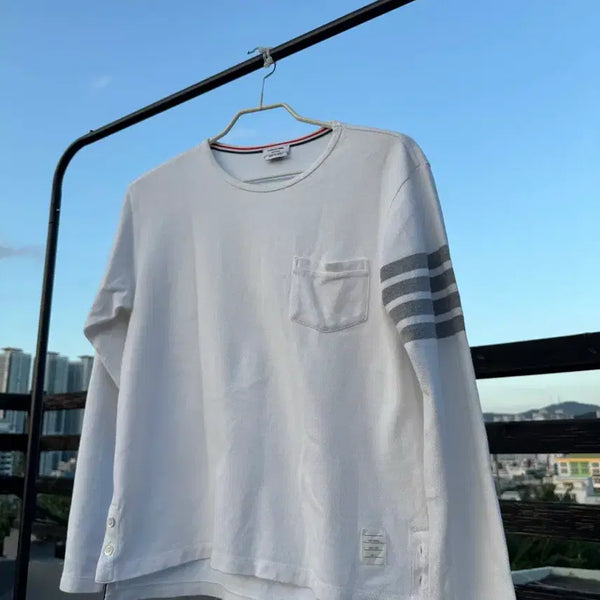 [BUNJANG] Thom Browne 4-Bar Waffle Pique Long Sleeve White (Size 2) / 톰브라운 사선 4바 포켓 와플 롱슬리브 화이트 (2사이즈)