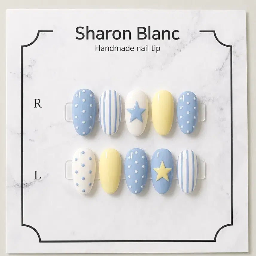[BUNJANG] Vintage Blue Nail Tips (15 Shapes) / 빈티지 블루 네일팁 / 15종 쉐입