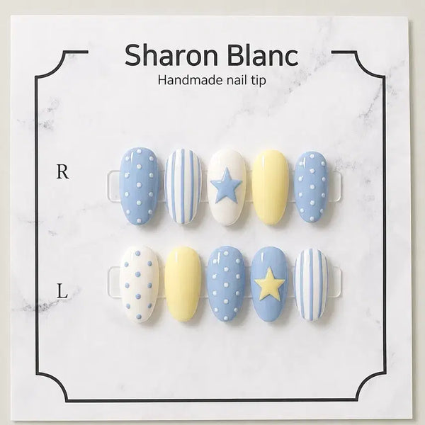 [BUNJANG] Vintage Blue Nail Tips (15 Shapes) / 빈티지 블루 네일팁 / 15종 쉐입
