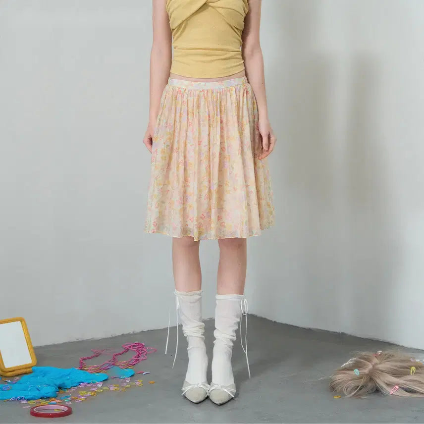 [BUNJANG] DeleteEX Floral A-Line Midi Skirt / DeleteEX 홀리데이 플로럴 A라인 여름 미디 스커트