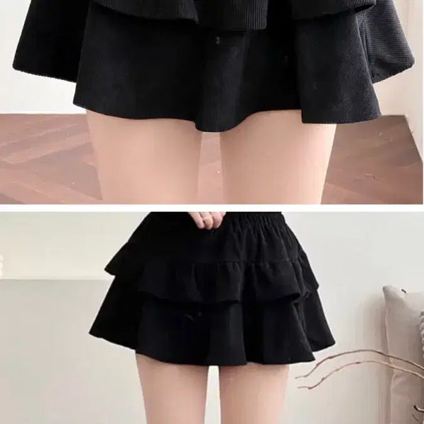 [BUNJANG] Corduroy Frill Tiered Skirt / 코듀로이 골덴 프릴 2단 캉캉 스커트