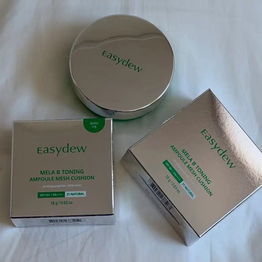 [BUNJANG] Easydew Melabie Toning Ampoule Mesh Cushion SPF50+ PA++++ 21 Natural (1 Base + 1 Refill) / (미개봉 새상품) 이지듀 멜라 비 토닝 앰플 메쉬 쿠션 21호 (본품1+리필1)