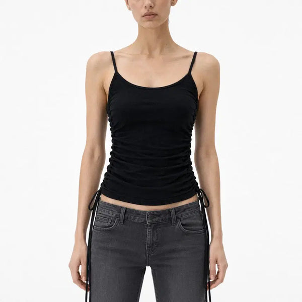 [BUNJANG] Black Shirring Camisole Top / [FREE] 검정색 셔링 끈나시