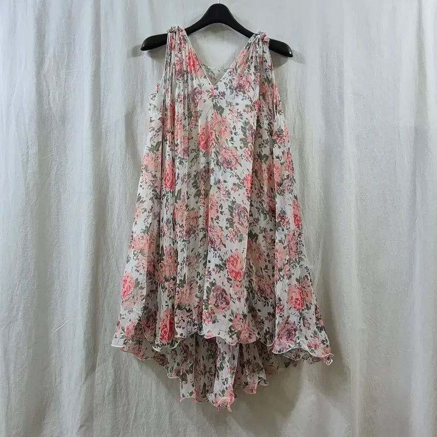 [BUNJANG] Vintage Floral Frill Sleeveless Dress / 일본 구제 빈티지 플로럴 프릴 민소매 원피스