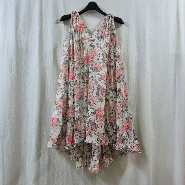 [BUNJANG] Vintage Floral Frill Sleeveless Dress / 일본 구제 빈티지 플로럴 프릴 민소매 원피스