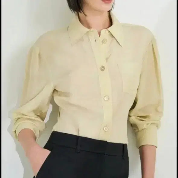 [BUNJANG] OBZEE Women's Yellow Blouse Shirt / 오브제OBZEE여성 블라우스 셔츠 옐로우