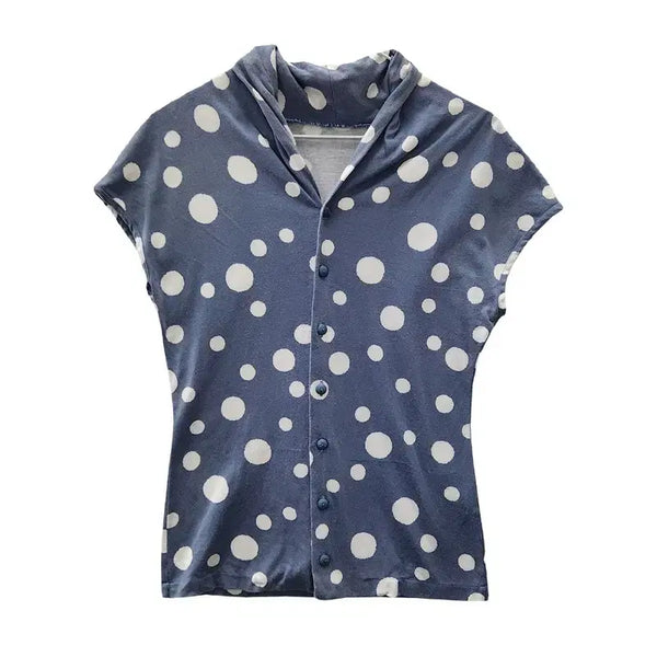 [BUNJANG] Y2K Dot Blue Hooded T-Shirt M~L Made in Japan / Y2K 키치 도트 블루 후드 반팔티 슬리브 M~L MADE IN JAPAN