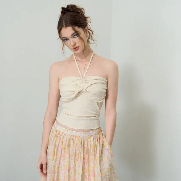 [BUNJANG] DeleteEX Halterneck Twisted Ribbon Strapless Knit Top / DeleteEX 홀터넥 트위스트 리본 니트 스트랩리스 탑