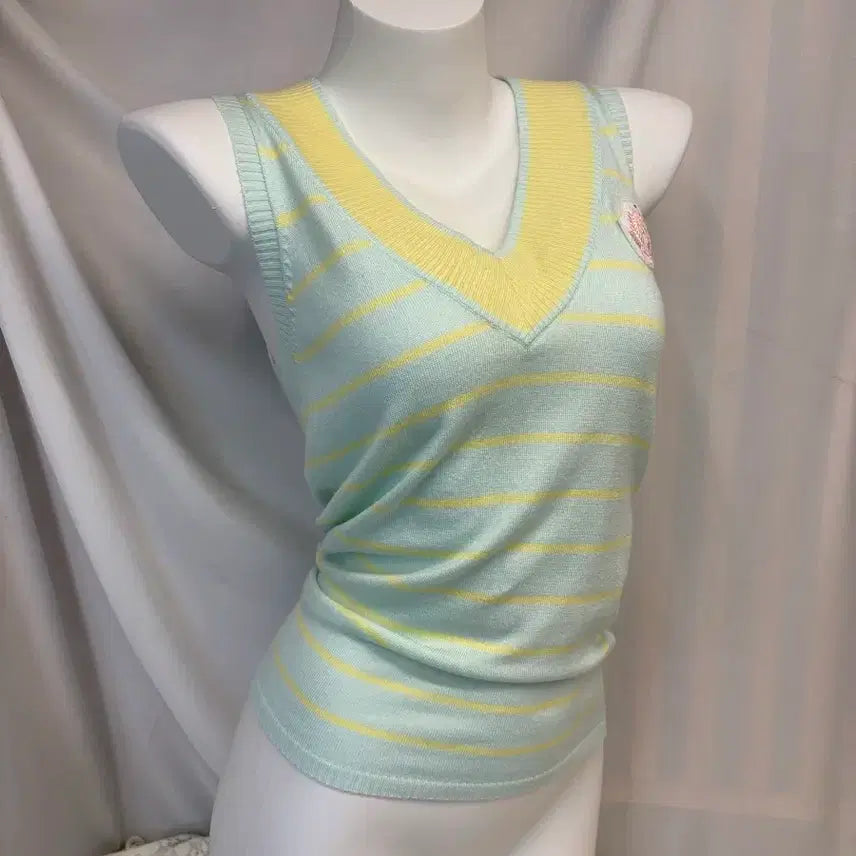 [BUNJANG] Duras Mint Stripe Knit Vest / duras 민트 스트라이프 니트 조끼 #csz880