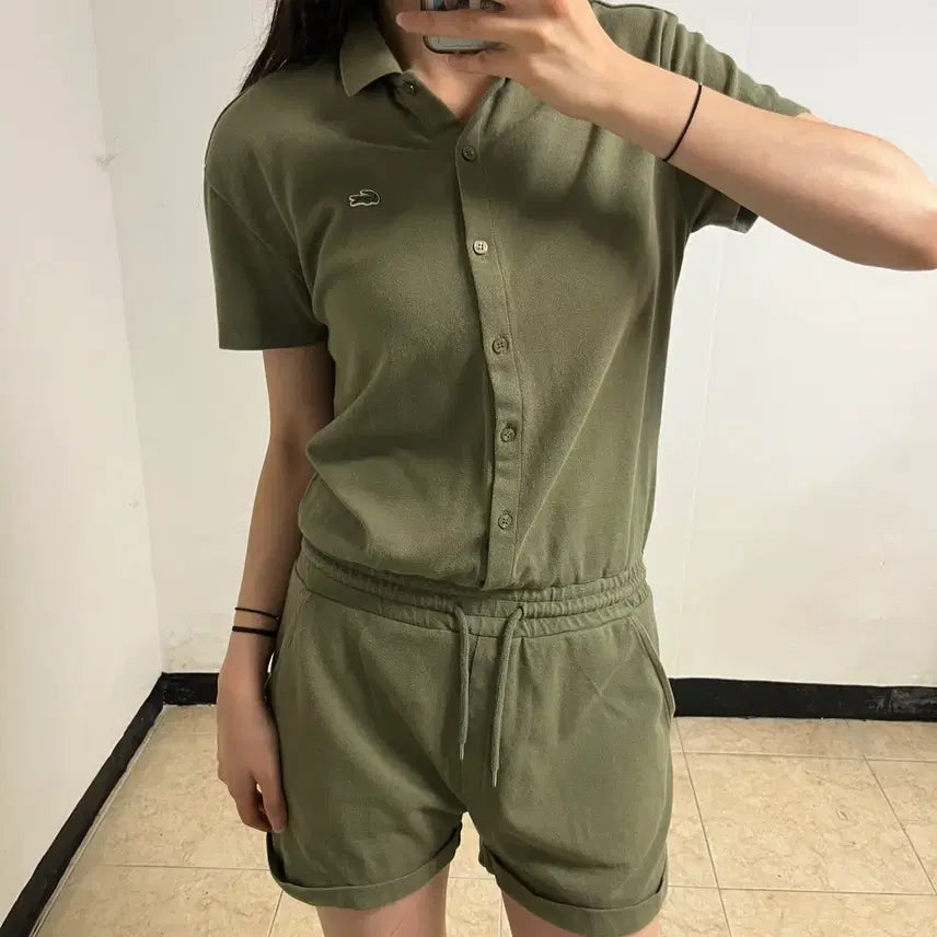 [BUNJANG] Lacoste Khaki Women's Jumpsuit / 라코스테 점프수트