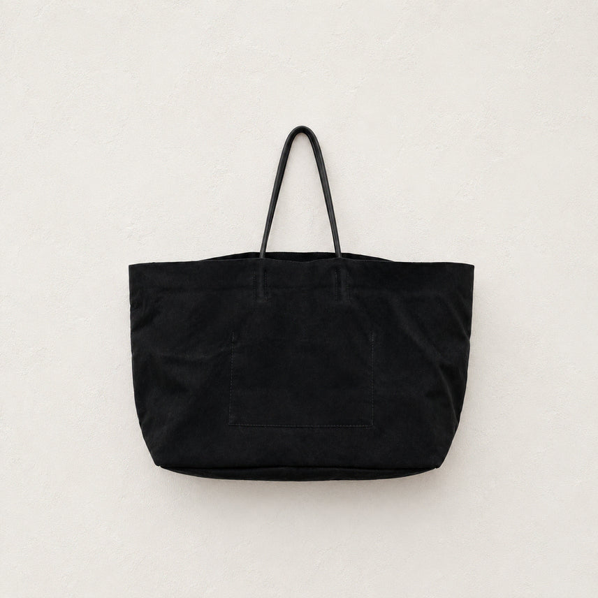 [BUNJANG] AMIACALVA Black Leather Strap Canvas Big Tote Bag / [AMIACALVA] 블랙 레더 스트랩 캔버스 빅 토트백