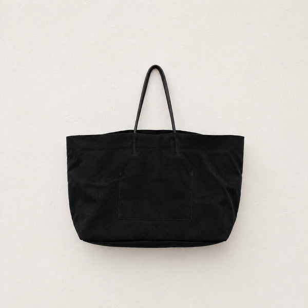 [BUNJANG] AMIACALVA Black Leather Strap Canvas Big Tote Bag / [AMIACALVA] 블랙 레더 스트랩 캔버스 빅 토트백