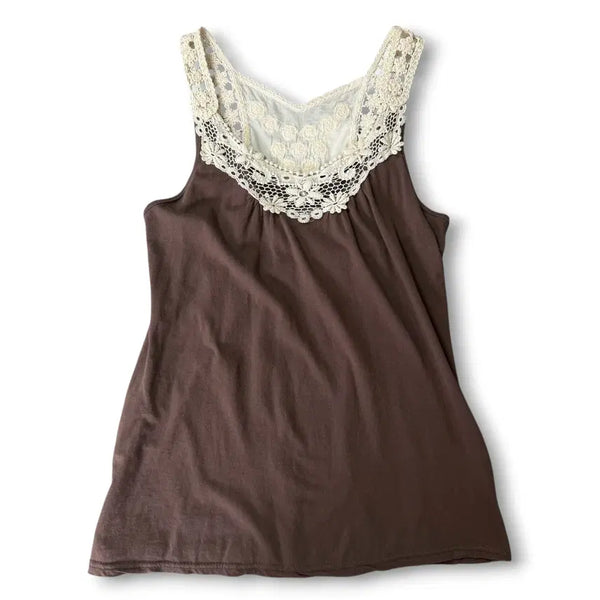 [BUNJANG] Vintage Mori Girl Brown Crochet Sleeveless Top OS / 빈티지 모리걸 브라운 크로쉐 포인트 슬리브리스 os