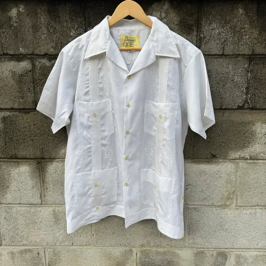 [BUNJANG] 70s-80s Brummel Guayabera Shirt White / 70~80s brummel 빈티지 구아야베라 쿠바 셔츠 화이트 42