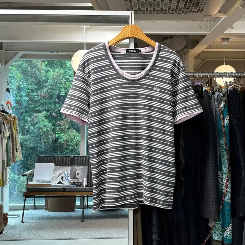 [BUNJANG] Burberry Black Label Striped Layered T-Shirt / 버버리 블랙라벨 스트라이프 레이어드 티셔츠