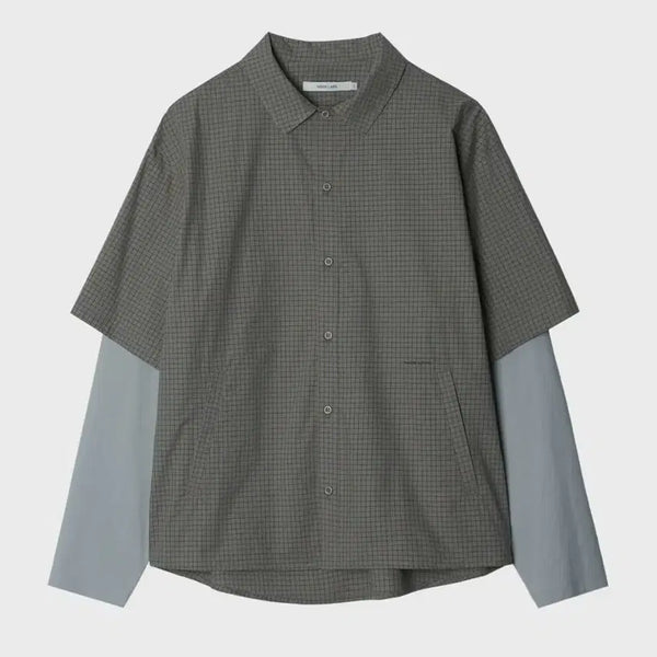 [BUNJANG] NOD LABS Layered Sleeve Check Shirt - Beige (M) / 노드랩스 셔츠