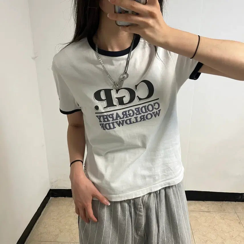 [BUNJANG] Codegraphy White Ringer T-Shirt / 코드그라피 화이트 링거 반팔
