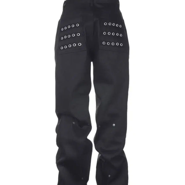 [BUNJANG] BEACCESS Eyelet Button Pants Black Vintage / 비엑세스 아일렛 버튼 팬츠 바지 진 블랙빈티지
