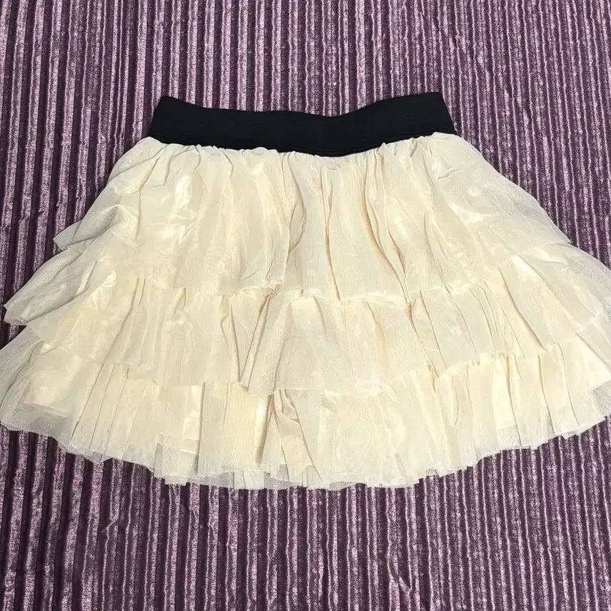 [BUNJANG] INGNI Cream Tulle Tiered Mini Skirt / INGNI 크림 튤 티어드 캉캉 미니스커트 히메갸루 로걀 라떼