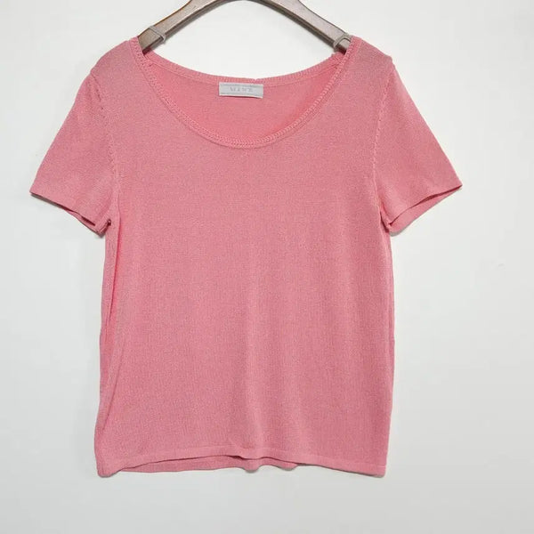 [BUNJANG] MINE Pink Summer Knit Short Sleeve T-Shirt / MINE 마인 핑크 썸머 여름니트 반팔티