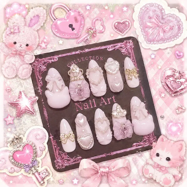 [BUNJANG] Handmade Cat Ribbon Nail Tips / 양산형 냥리본 수제 네일팁