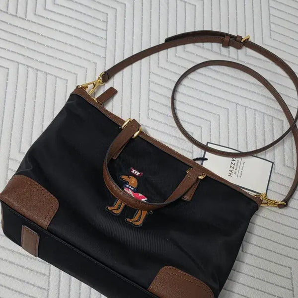 [BUNJANG] Hazzys Black Logo Patch Leather Tote Bag / [새상품] 헤지스 블랙 로고패치 가죽 토트백