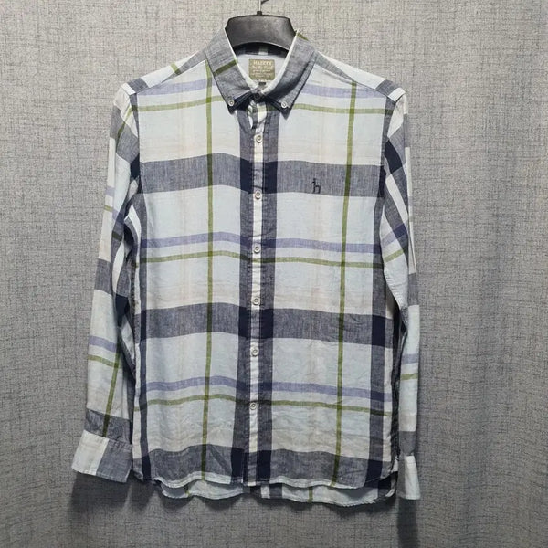 [BUNJANG] Hazzys Linen Check Long Sleeve Shirt Size 95 / 헤지스 린넨 체크 긴팔 셔츠 95