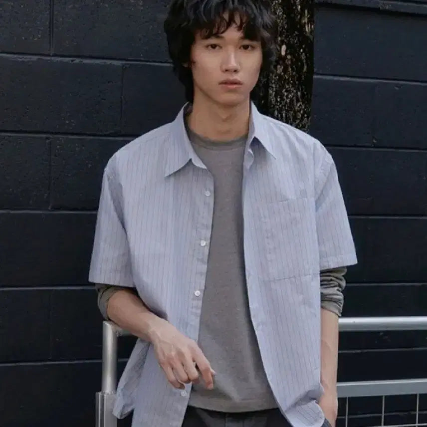 [BUNJANG] JUUHOMME Striped Half Shirt Blue M / 주앙옴므 스트라이프 하프셔츠 블루 M