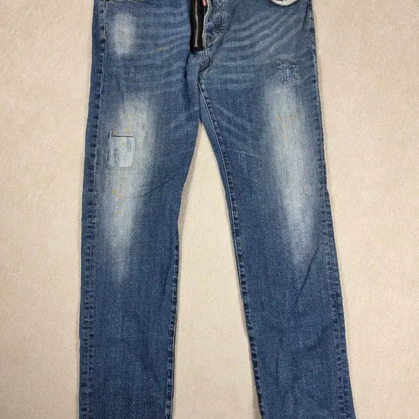 [BUNJANG] DSQUARED2 Big Zipper Paint Distressed Denim Jeans / 디스퀘어드2 프론트 빅지퍼 페인트 디스 데님 진 청바지