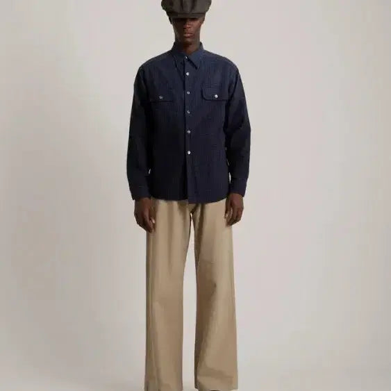 [BUNJANG] Taiga Takahashi Work Shirt Faded Navy Check / 타이가 타카하시 택 부착 새상품) LOT.117 Work Shirt Faded Navy Check