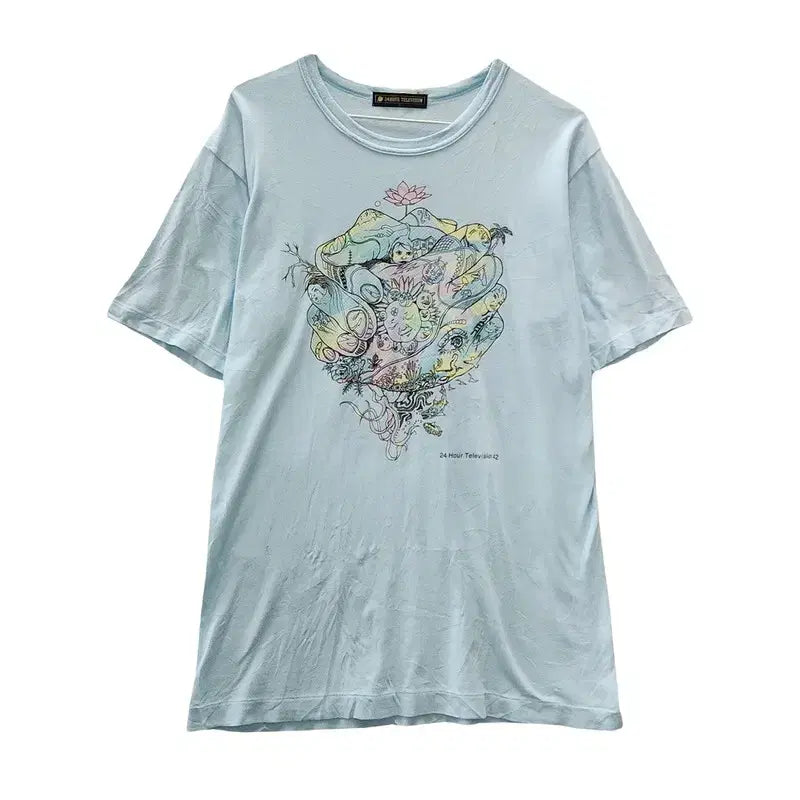 [BUNJANG] Gradient Printing Light Blue Short Sleeve T-Shirt L Made in Japan / 그라데이션 프린팅 라이트 블루 반팔 티 L MADE IN JAPAN
