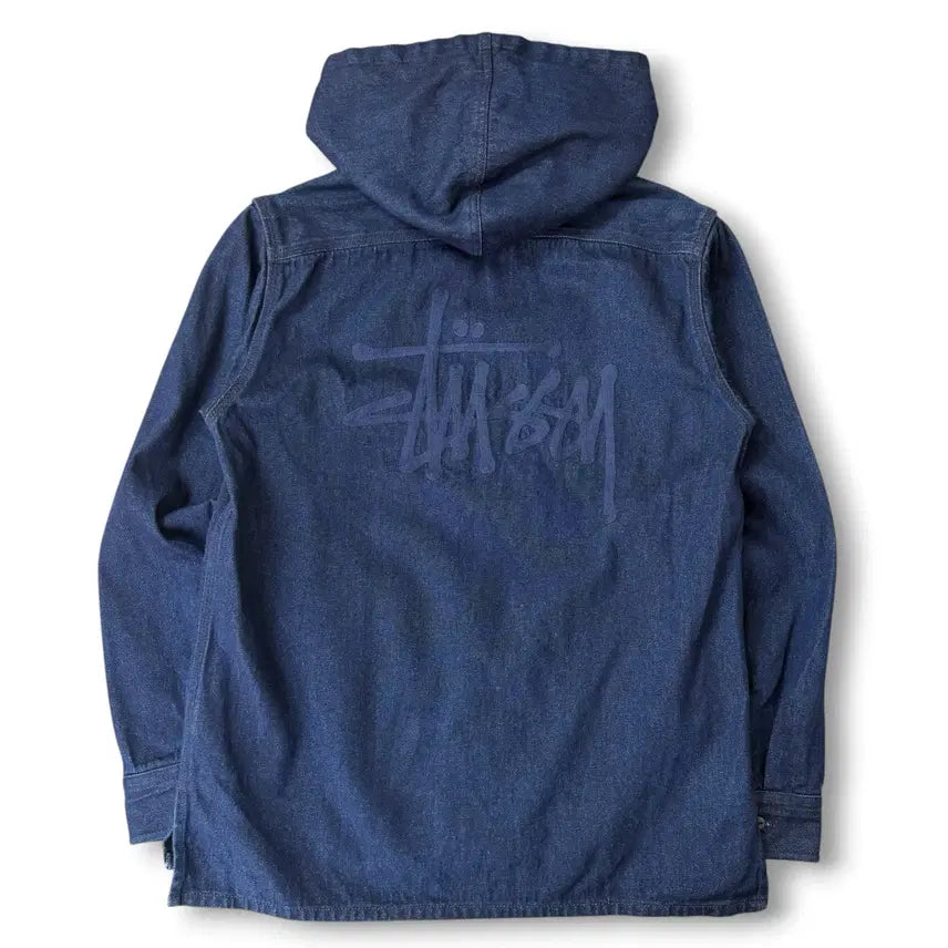 [BUNJANG] Stussy Denim Embroidered Big Logo Hoodie Jacket M / 스투시 데님 자수빅로고 후드 자켓 M