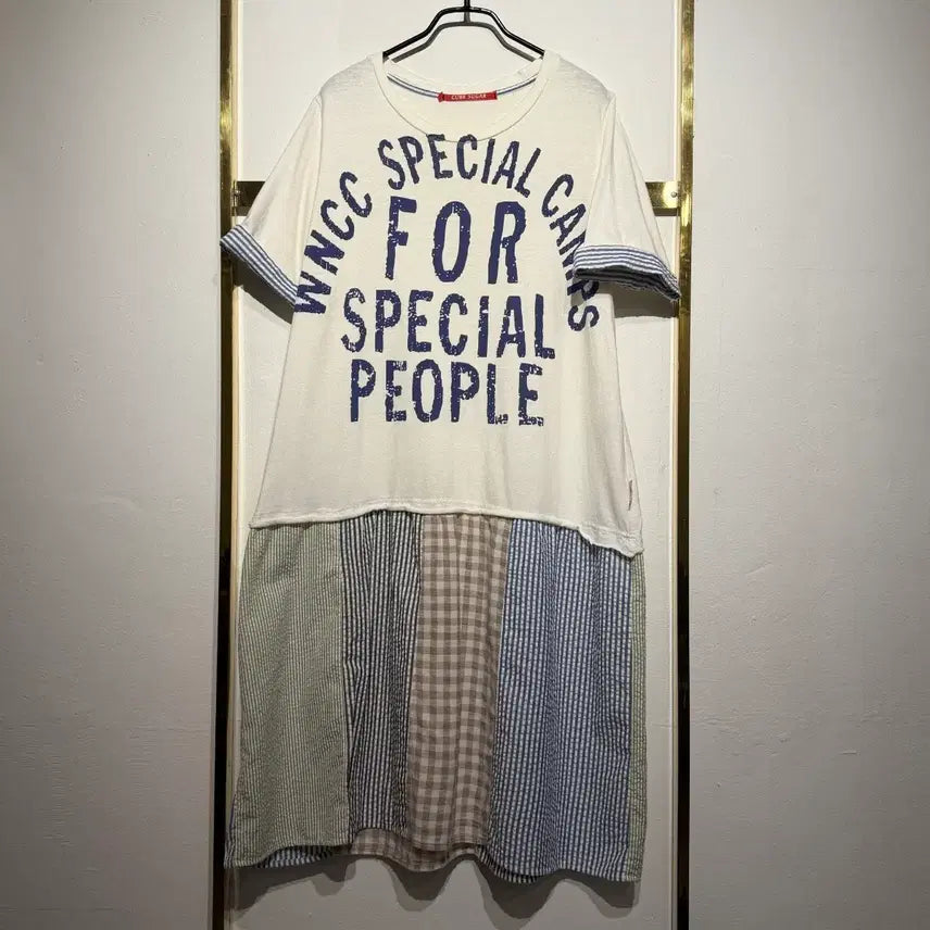[BUNJANG] Cube Sugar Patchwork Lettering Long T-Shirt Dress M / Cube Sugar 큐브슈가 패치워크 레터링 롱 티셔츠 원피스 M