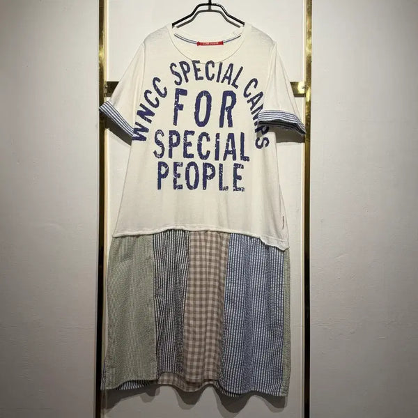 [BUNJANG] Cube Sugar Patchwork Lettering Long T-Shirt Dress M / Cube Sugar 큐브슈가 패치워크 레터링 롱 티셔츠 원피스 M